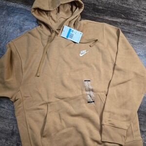 NIKE Club Fleece Hoodie Mens Medium Tan NWT BV2654-224 Sportswear Pullover